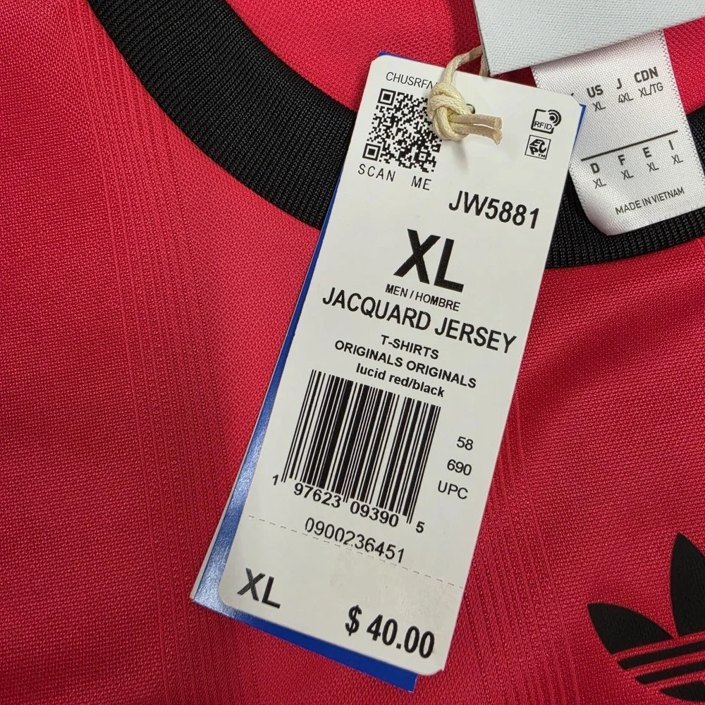 Adidas Jacquard Jersey Red Black JW5881 Men's Size XLarge